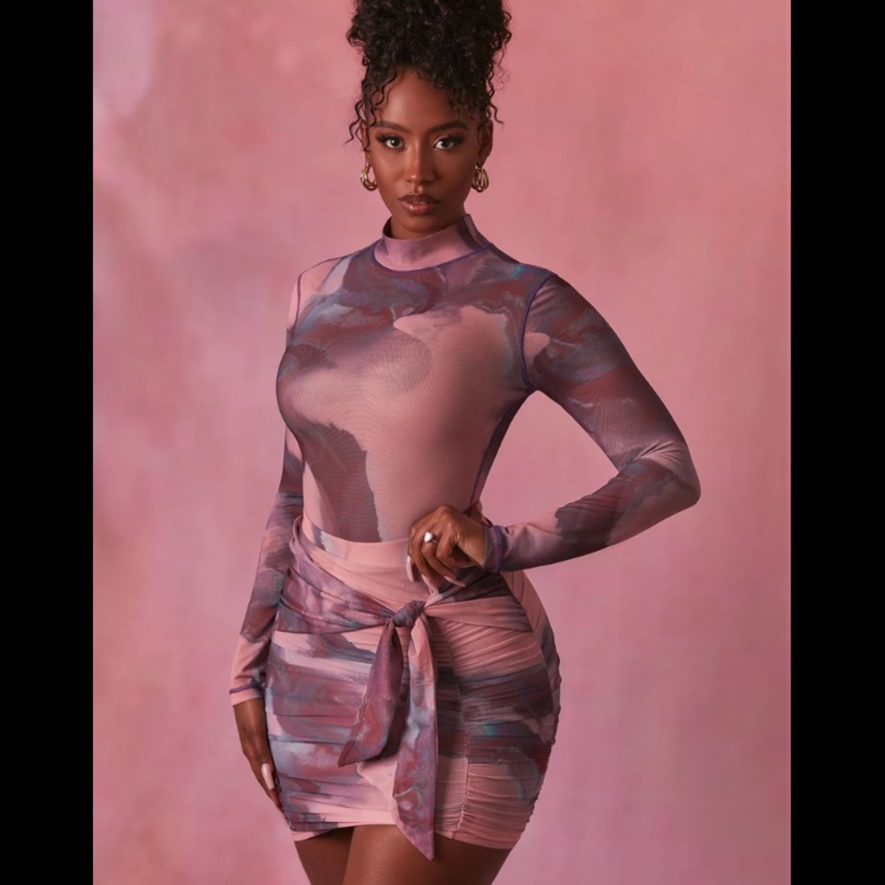 Oh Polly set. Mesh body suit and tie front skirt. Sold together not separate